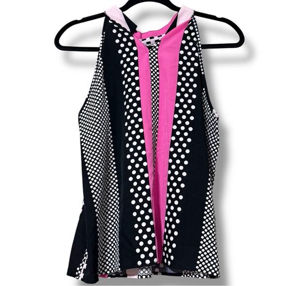 GOMORN women’s size medium halter neck blouse pullover pink black stripes & dots - Picture 10 of 11